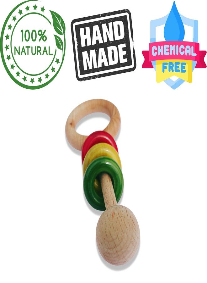 Gift Equals Love Wooden Hand Crafted Rattle for Kids, Babies, Infants, Non Toxic Finished Natural Beech & Ivory Wood- Multi Color Perfect Montessori Grasping Early Development Toy (3 Rings) - Image 4